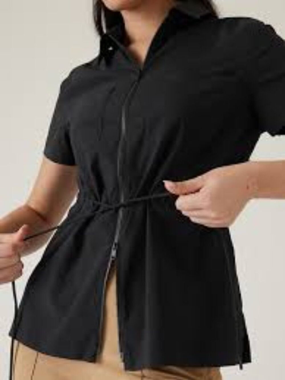 Athleta Black Advantage Cinch Full Zip Elastic Waist Top Size S